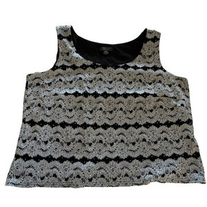 dressbarn tops 22W sleeveless plus size black with silver sparkle lace overlay